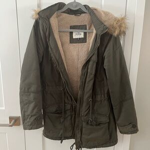 Faux Fur Lined Olive Green Parka